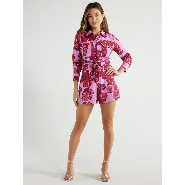 Sofia Jeans Women's and Women's Plus Linen Blend Paperbag Shorts, 4.25" Inseam, Sizes XS-5X | Walmart (US)