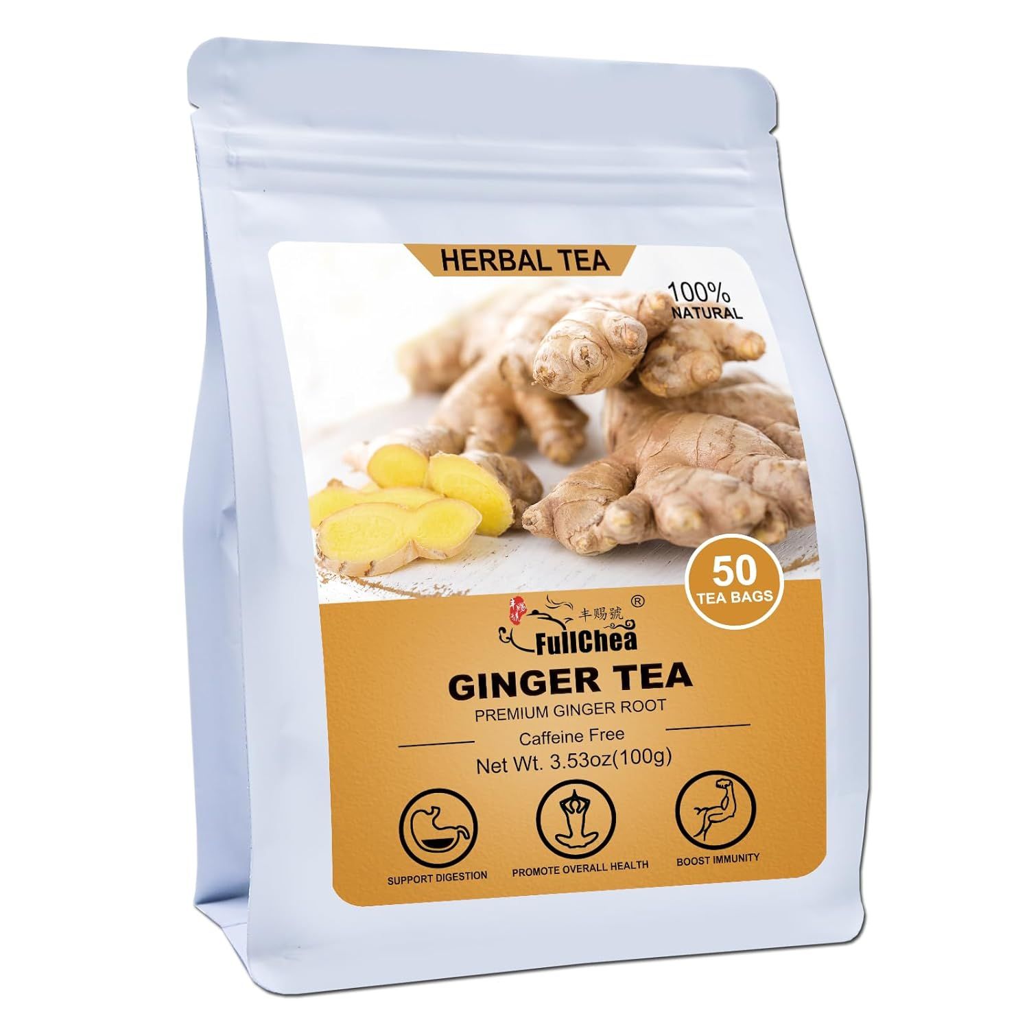 FullChea- Ginger Tea Bags, 50 Teabags, 2g/bag - Premium Ginger Root Tea Bag - Warm & Spicy - Non-... | Amazon (US)
