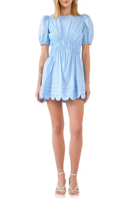 English Factory Scallop Detail Minidress in Powder Blue at Nordstrom, Size Medium | Nordstrom