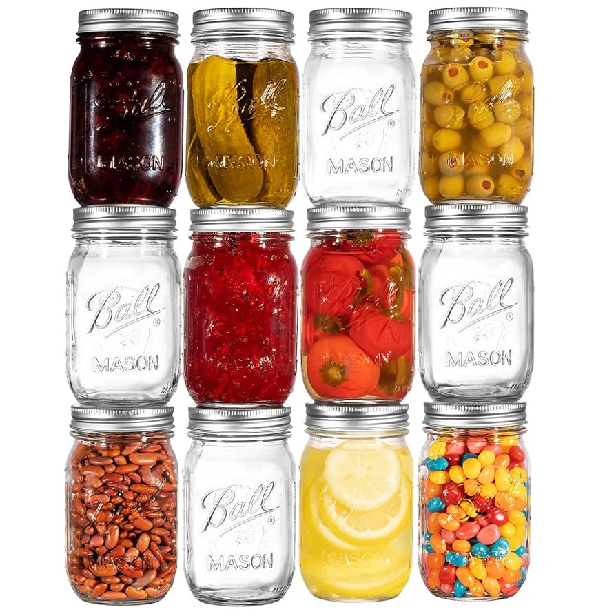 Ball Regular Mouth Mason Jars 16 oz. (12 Pack) - Pint Size Jars with Airtight Lids and Bands for ... | Amazon (US)