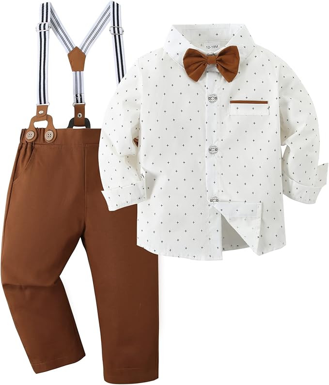 ZOEREA Toddler Baby Boy Suit Clothes Gentleman Wedding Outfits Long Sleeve Dress Shirt + Suspende... | Amazon (US)