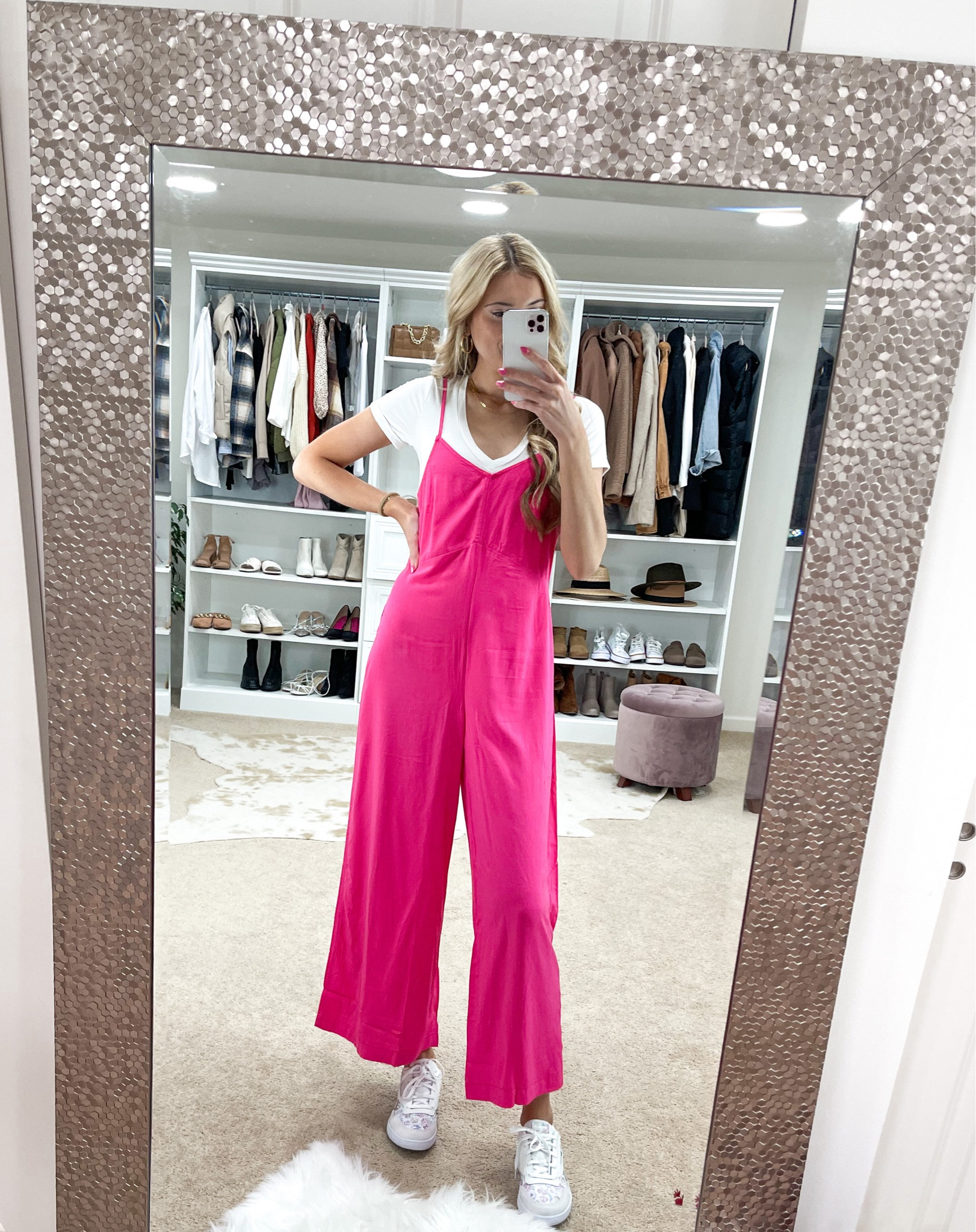 Old navy summer outfit. Jumpsuit. Casual summer outfit idea. I am 5’9 and wearing tts small. White sneakers. 

#LTKunder50 #LTKsalealert #LTKunder100