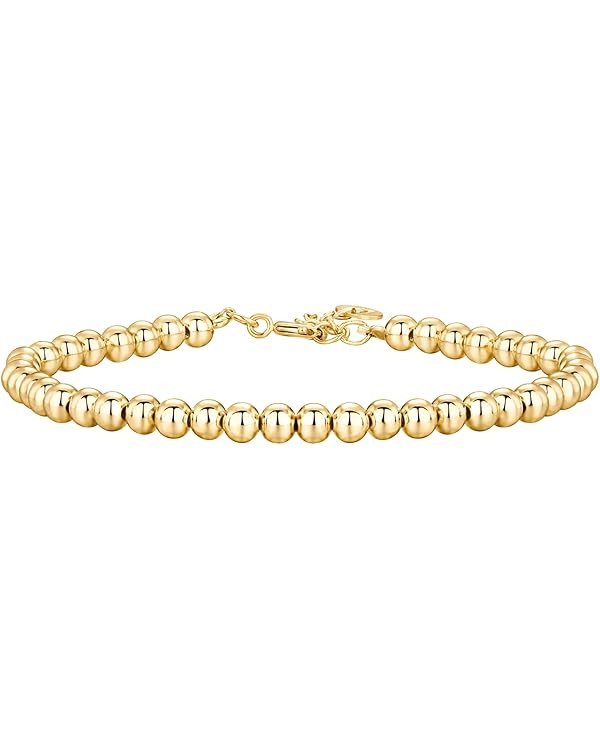 PAVOI 14K Gold Plated Beaded/Cuban/Cubic Zirconia Station Chain Adjustable Bracelet for Women | Amazon (US)