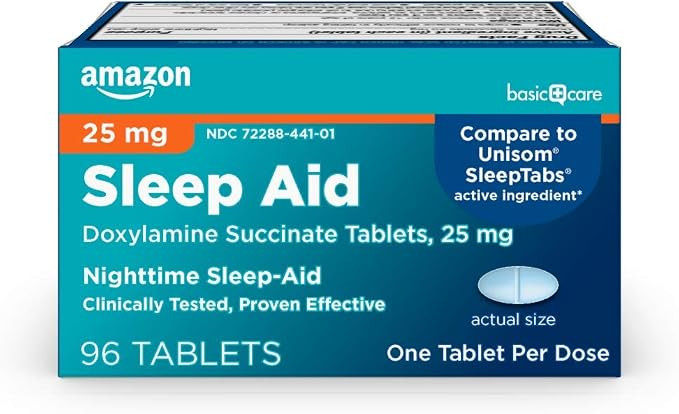 Amazon Basic Care Nighttime Sleep Aid Tablets for Adults, Doxylamine Succinate 25 mg, 96 Count | Amazon (US)