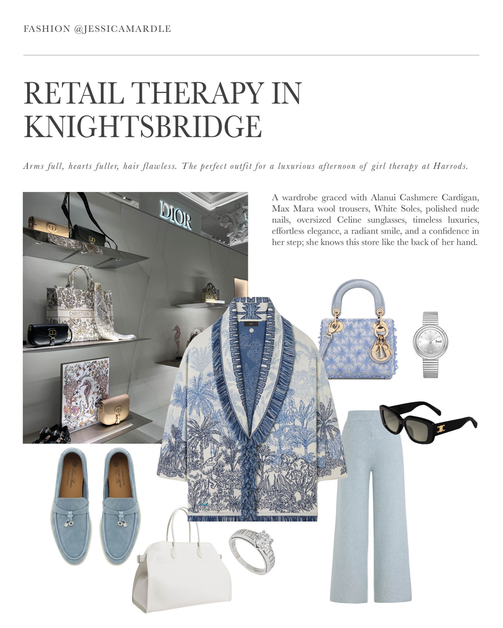 A wardrobe graced with Alanui Cashmere Cardigan, Max Mara wool trousers, White Soles, polished nude nails, oversized Celine sunglasses, timeless luxuries, effortless elegance, a radiant smile, and a confidence in her step; she knows this store like the back of her hand.

#LTKluxury #LTKuk #LTKwinter
