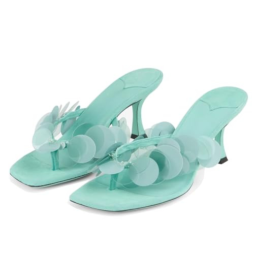 Goolita Women's Suede Sequin Kitten Heels Flip Flops Open Square Toe Strappy Thong Slide Heeled Sandals Comfort Prom Party Mules Heels | Amazon (US)