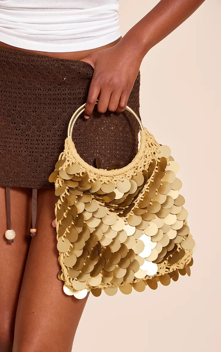 Gold Raffia Matte Sequin Handbag | PrettyLittleThing UK