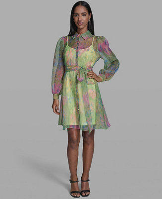 Women's Printed Puff-Sleeve Collared Dress | Macy's