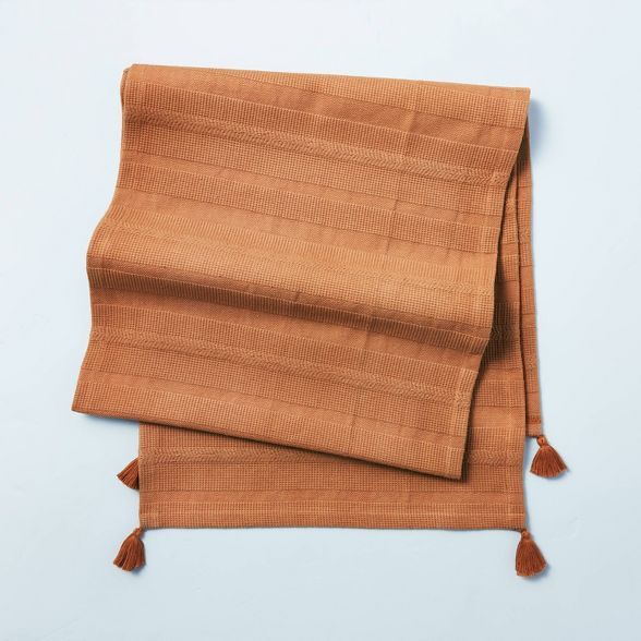 Ribbed Corner Tassels Table Runner Pumpkin Brown - Hearth & Hand™ with Magnolia | Target