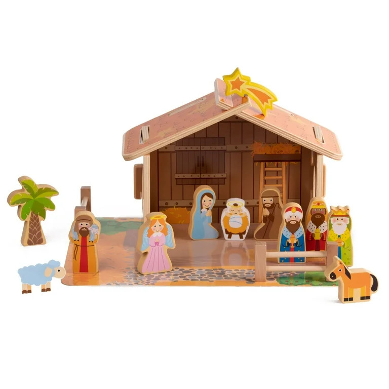Wooden Nativity Scene for Kids - 20pcs Set | Walmart (US)