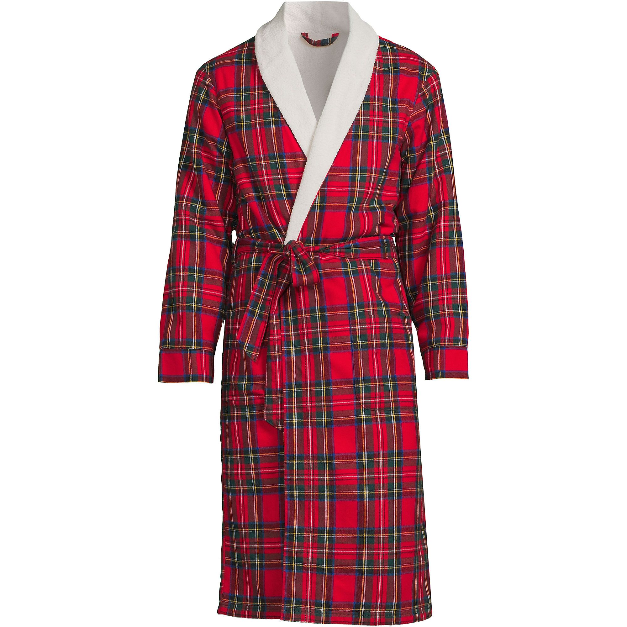 Men's Sherpa Fleece Lined Flannel Robe | Lands' End (US)