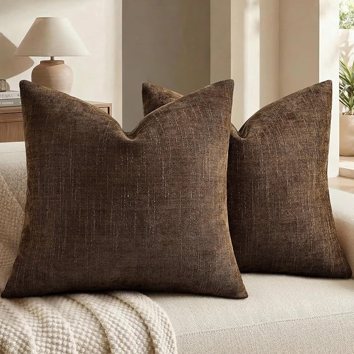 decorUhome Chenille Decorative Throw Pillow Covers 20x20 Set of 2, Brown | Amazon (US)