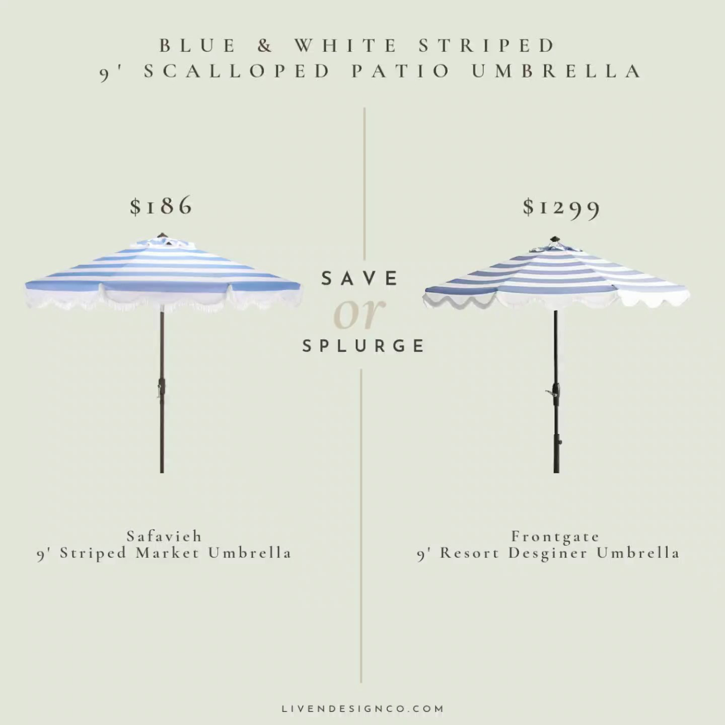 Save or splurge. Blue white striped patio umbrella. Scalloped patio umbrella 

#LTKSeasonal #LTKSaleAlert #LTKHome