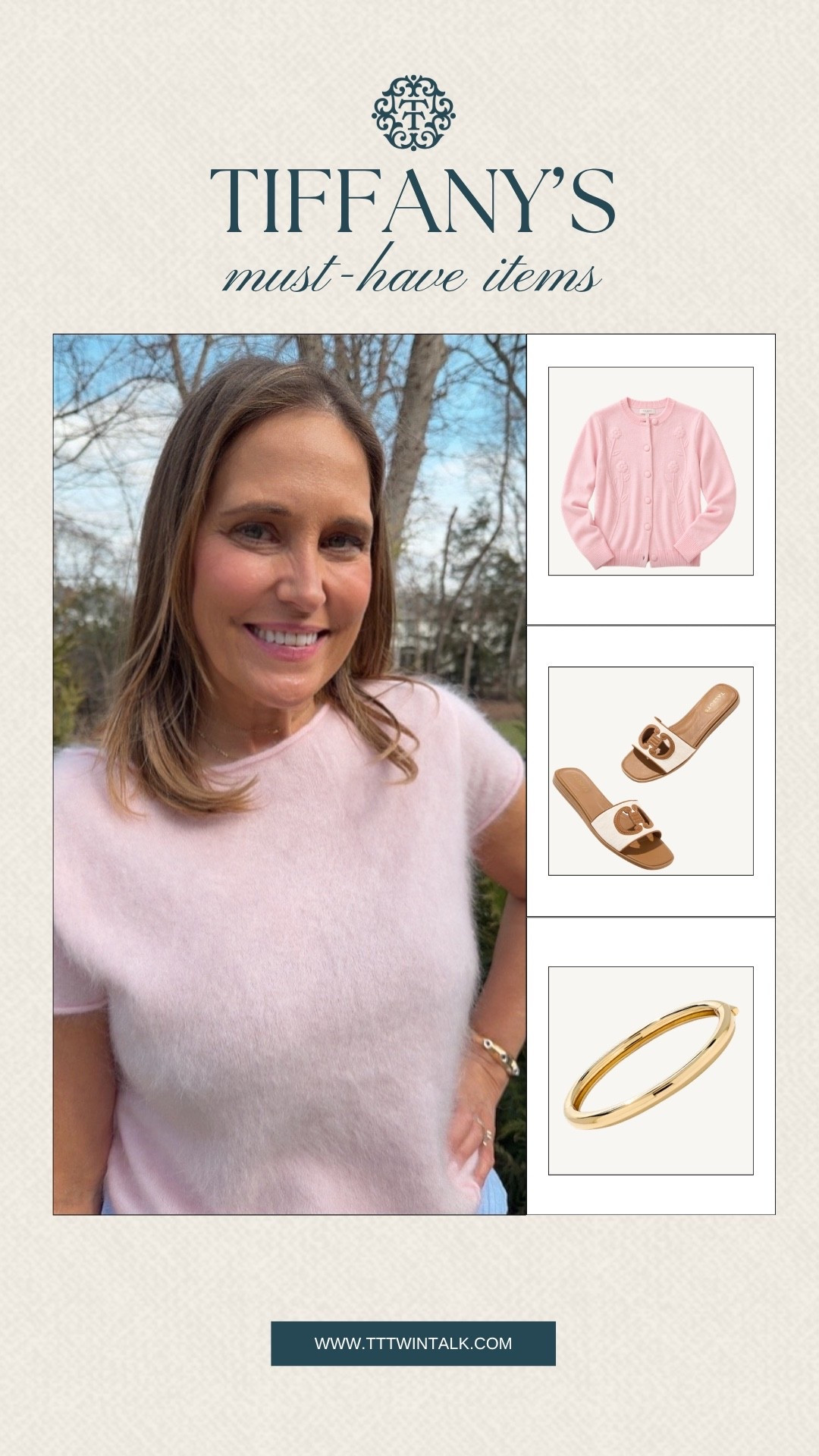 Tiffany keeps circling back to pieces like these when she wants something that feels easy but still pulled together. The pink cardigan, simple slides, and gold bangle add just enough without overdoing it. A mix that works for slow mornings, quick outings, and everything in between.

#LTKSeasonal #LTKMidsize #LTKOver40