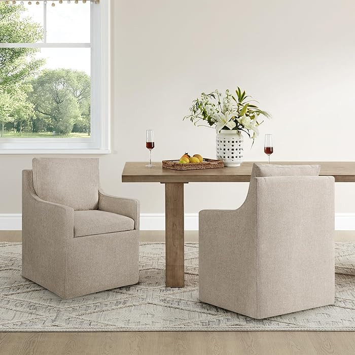 Upholstered Dining Chairs Set of 2, Modern Dining Room Chairs with Casters & Washable Cover, Roll... | Amazon (US)