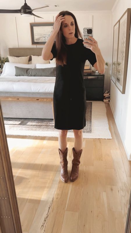 This dress is SO affordable- flattering and COMFY!! I love it with cowboy boots 🤠 25% off right now making it just $43!! #dress #suede #midi #boots

#LTKshoecrush #LTKworkwear #LTKsalealert