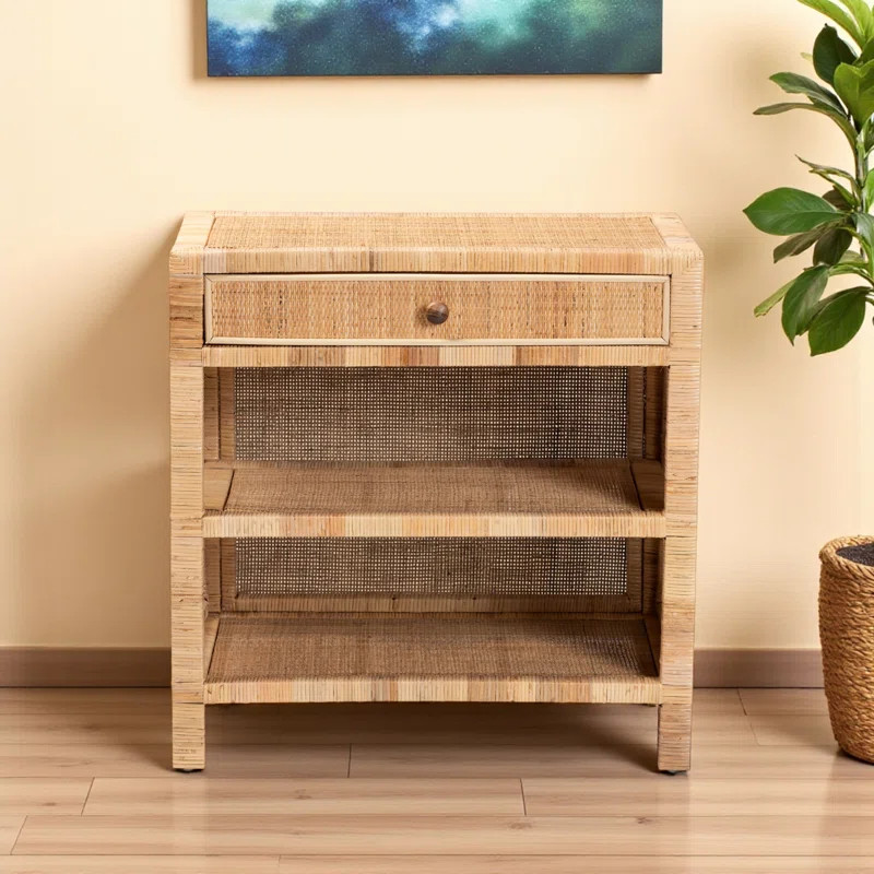 Faelyn Mahogany Console Table With Natural Rattan Drawer, 29.65" H X 29.77" W X 18" D | Wayfair North America