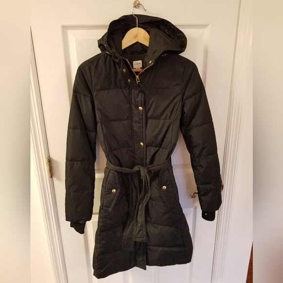 J.Crew  Women's Mid Length Hoodie Puffer Coat  Black  Size XXS | Poshmark