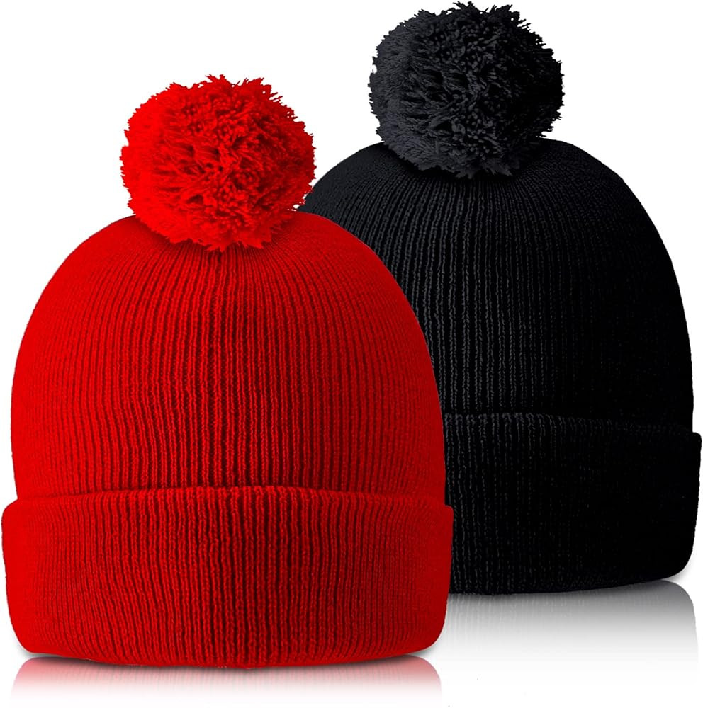 Geyoga 2 Pcs Pom Beanie Hat Men Women Winter Hat Pom Knit Hat Beanies with Ball at Top Acrylic Wi... | Amazon (US)