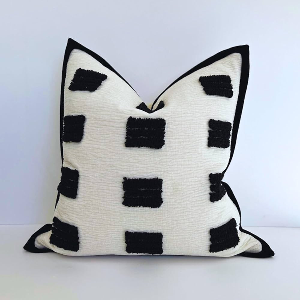 Tufted Decorative Boho Black and White Throw Pillow Cover, 18x18 inches, Soft and Luxurious Cheni... | Amazon (US)