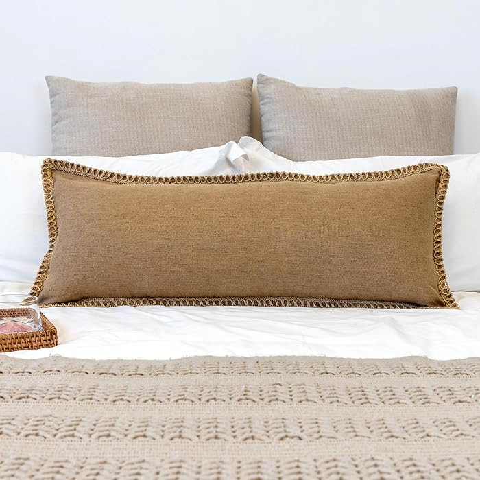 Burlap Linen Lumbar Pillow Cover 14 x 36 inch, Khaki, Pack of 1 | Amazon (US)