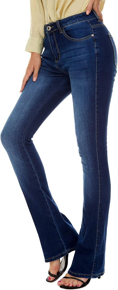 VIPONES Flare Jeans for Women Ripped High Waist Stretch Destoryed Slimming Solid Blue Wide Leg Pa... | Amazon (US)