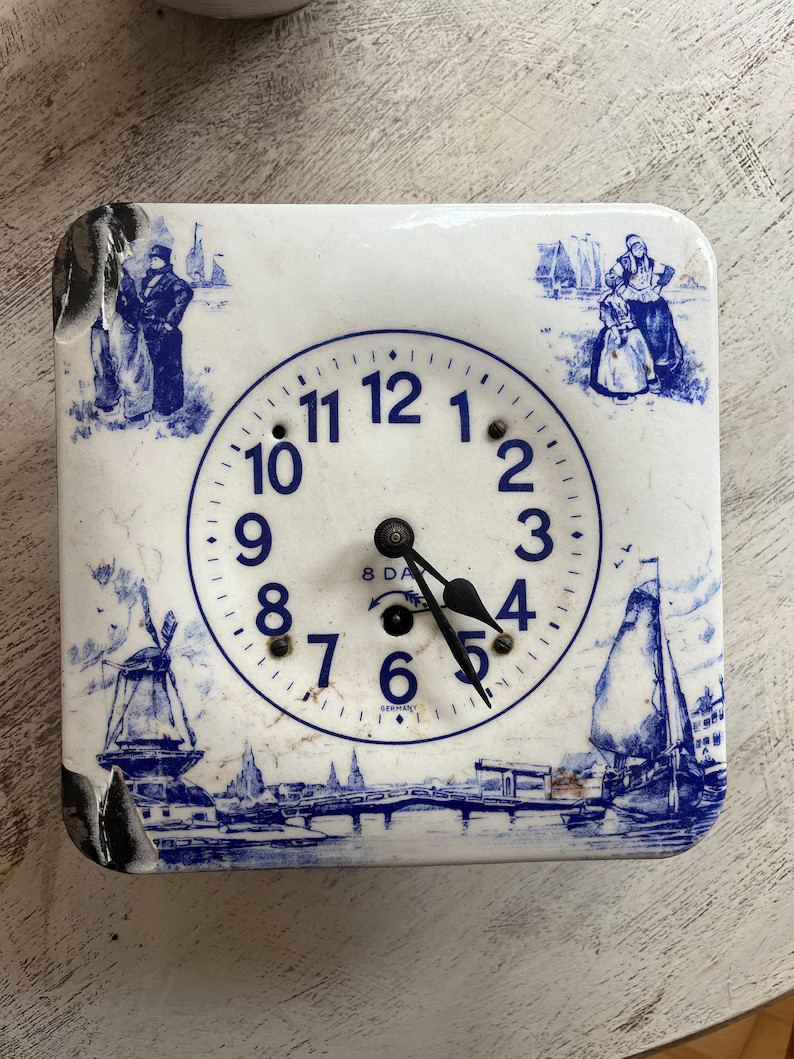 Antique German Enamel Delft Wall Clock ~ Vintage Blue and White Delft Design Clock ~ 8 Day Delft ... | Etsy (US)