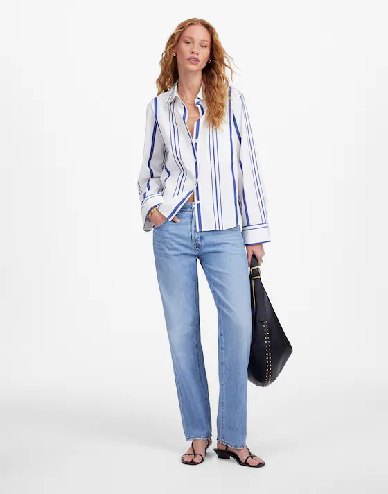 Poplin Easy Y-Neck Button-Up Shirt | Madewell