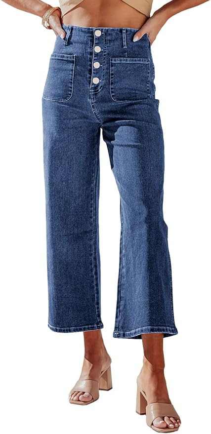 Sidefeel Women's Wide Leg Jeans High Waisted Stretchy Straight Leg Jeans Buttoned Loose Denim Pan... | Amazon (US)