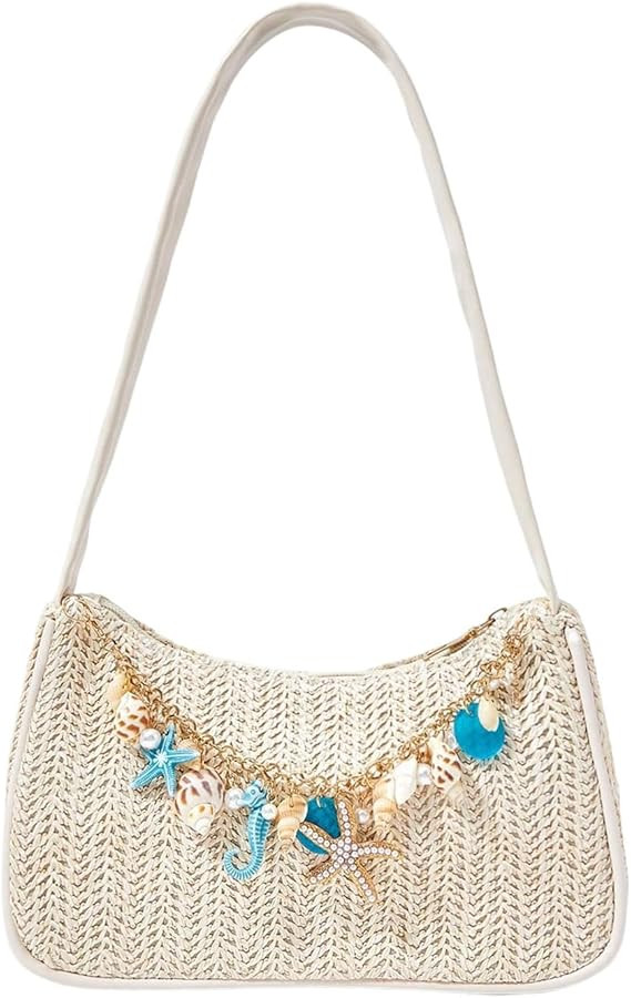 SHENHE Straw Beach Shoulder Bag for Women Summer Mini Purse Vacation Underarm Handbag | Amazon (US)