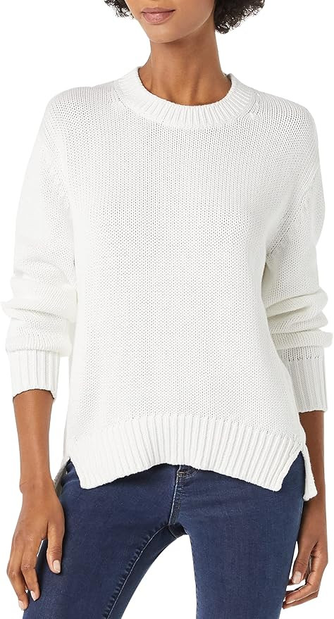 Daily Ritual Women's 100% Cotton Relaxed-Fit Chunky Long-Sleeve Crew Pullover Sweater | Amazon (US)