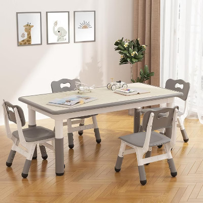 Kids Table and 4 Chairs Set, Height Adjustable Toddler Table and Chair, Kid Play Furniture for Reading, Drawing, Grey | Target