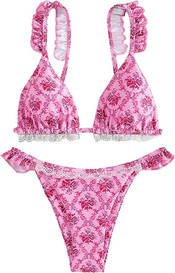 SHENHE Women's Bikini Set Cute 2 Piece Strap High Cut Boho Bathing Suit Swimsuits | Amazon (US)