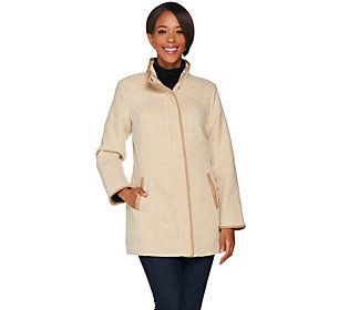 Dennis Basso Tweed Coat with Faux Leather Trim | QVC