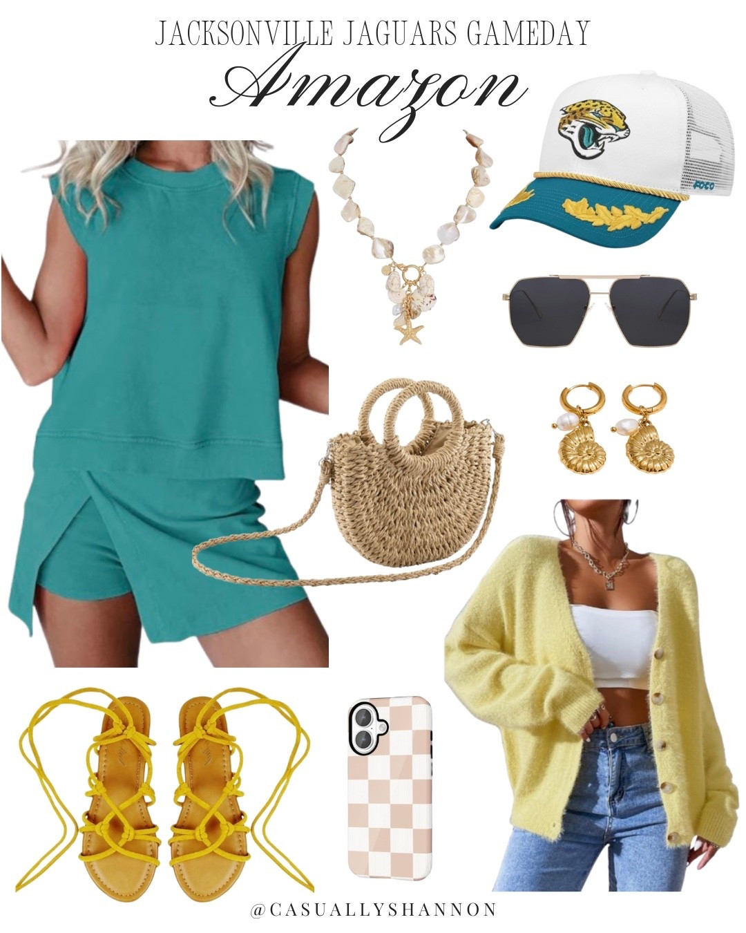 Going down the whole list of NFL teams to bring you cute and trendy game days outfits for each one! And now a moment for the Jacksonville Jaguars ❤️ 

football tailgating | tailgating outfit | amazon fashion | rattan purse | rattan purse | sunglasses | amazon jewelry | trucker hat | casual outfit style | cute and comfy | amazon outfit set | trucker hat | womens sweater cardigan | womens sandals | #LTKautumn #LTKAmazonFashion #LTKGameDay #LTKAmazon #LTKFashion

#LTKStyleTip #LTKFindsUnder50