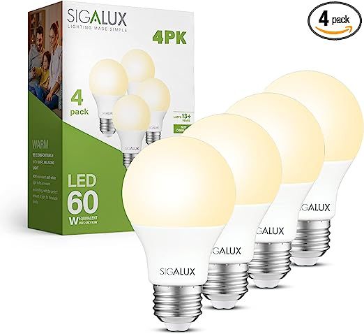 Sigalux LED Light Bulbs 60 Watt Equivalent A19 Standard Light Bulbs 2700K Warm, Non-Dimmable Ener... | Amazon (US)