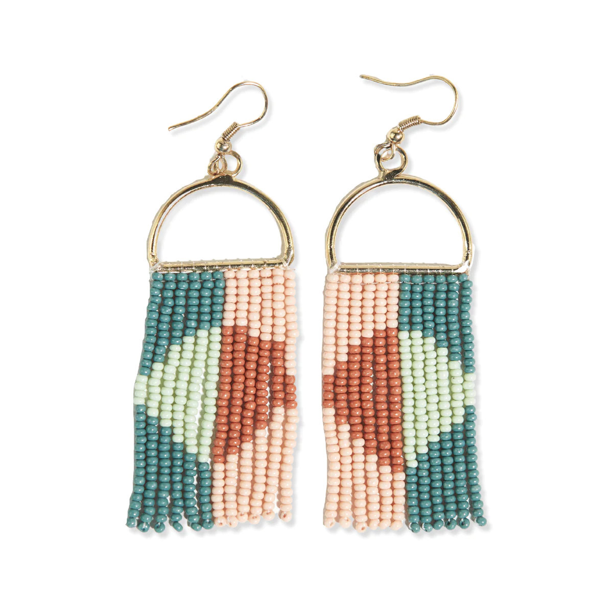 Allison Half Circle Color Block Beaded Fringe Earrings Desert | INK+ALLOY