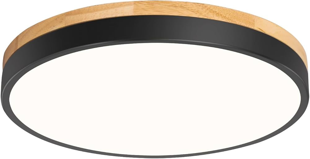 Vikaey Modern Wood LED Ceiling Light Fixture, Simple Black Flush Mount Ceiling Lamps, Circle Clos... | Amazon (US)