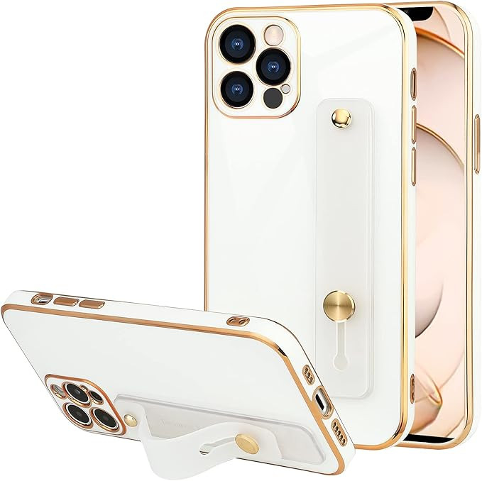 TEAUGHT Compatible with iPhone 13 Pro Max Case 6.7 Inch Soft TPU White Plating with Adjustable Wr... | Amazon (US)
