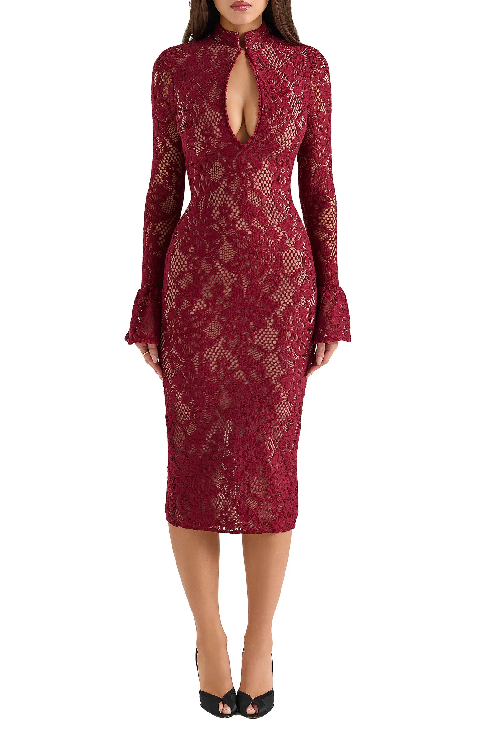HOUSE OF CB Pierette Cutout Detail Long Sleeve Lace Body-Con Dress | Nordstrom | Nordstrom