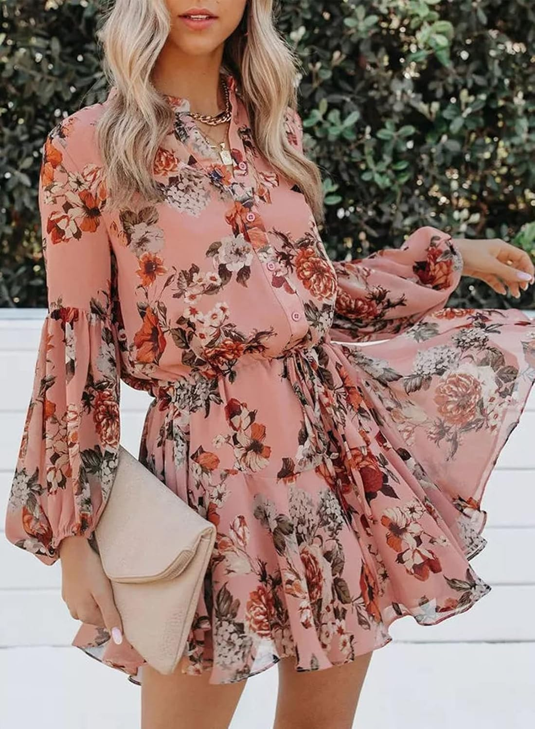 Anloli Womens Fall Summer Dress Button Down Ruffles Floral Print Lantern Long Sleeve Tie Waist Mi... | Amazon (US)