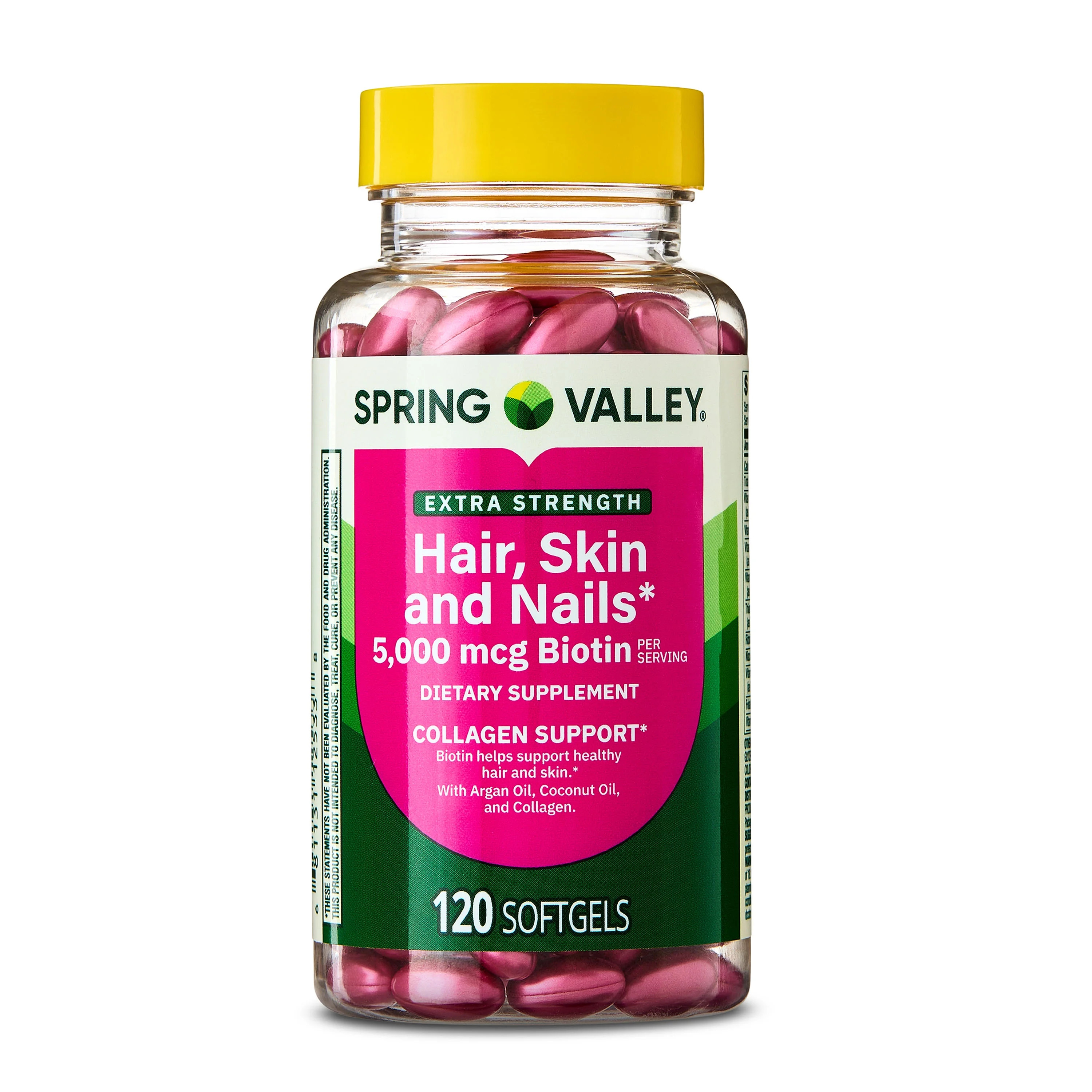 Spring Valley Extra Strength Hair Skin & Nails Collagen Support Softgels, 5000 mcg Biotin, 120 Co... | Walmart (US)
