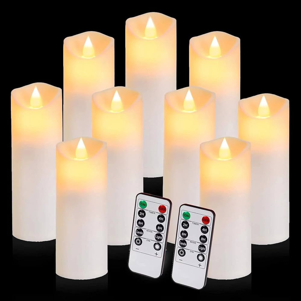 Aignis Flickering Flameless Candles with 10-Key Remote Timer, Set of 9 Battery Operated LED Candl... | Amazon (US)