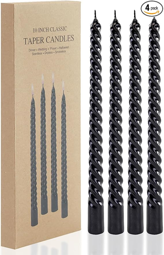Black Taper Candles Set of 4 Thread Design Candle Sticks 10 inches Ture Dripless Taper Canldes, S... | Amazon (US)