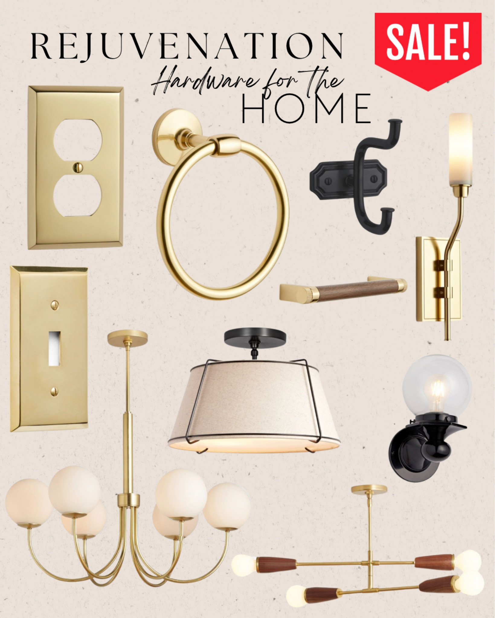 Rejuvenation Sale ends today! Everything pictured is on sale or under $60! 

Brass hardware, gold hardware, black hardware, nickel hardware, silver hardware, ceiling lights, flush mounts, chandeliers, mid century modern, wall sconces, pulls, hooks, light switch plates, outlets covers, home decor, towel racks, etc  

#LTKSaleAlert #LTKFindsUnder100 #LTKHome
