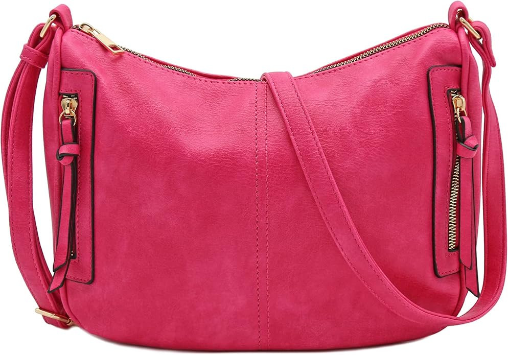 FashionPuzzle Faux Leather Two Front Zipper Pocket Crossbody Saddle Bag | Amazon (US)