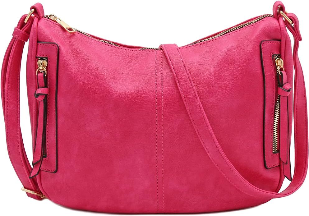FashionPuzzle Faux Leather Two Front Zipper Pocket Crossbody Saddle Bag | Amazon (US)