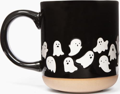 Sweet Water Decor White Ghosts Black Halloween Mugs - Halloween Coffee Mug Dishwasher & Microwave Safe - Fall Mug for Coffee & Hot Cocoa or Seasonal Brew - Black Stoneware Ghost Mugs | Amazon (US)