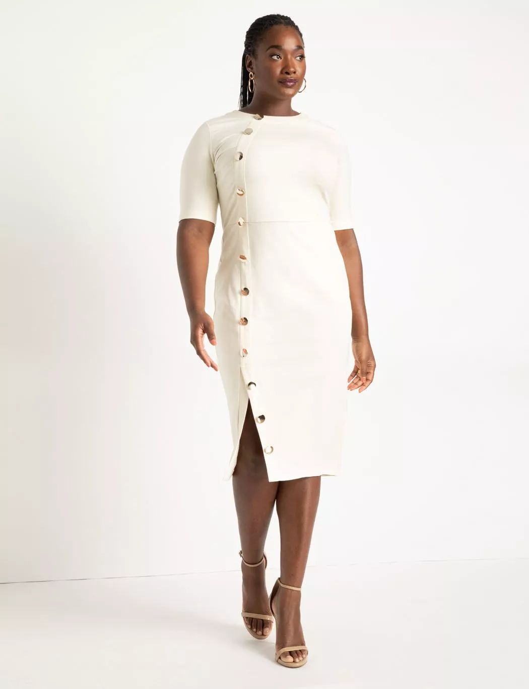 Button Front Workwear Dress | Eloquii