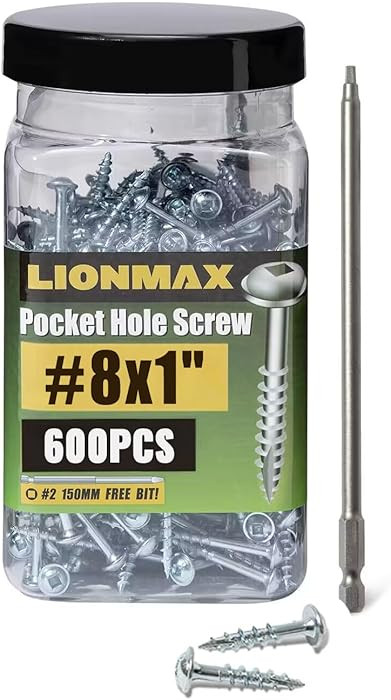 LIONMAX Pocket Screws #8 x 1 Inch, Wood Screws Coarse Thread 600PCS, Washer Head Square Drive Scr... | Amazon (US)
